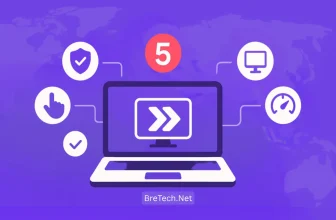 Laptop displaying technology and performance icons