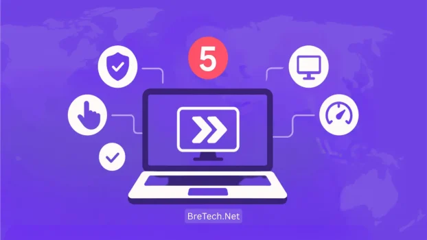 Laptop displaying technology and performance icons