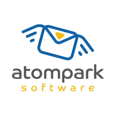 Atompak software logo with flying envelope design.