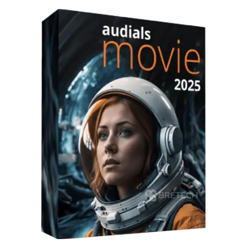Audials Movie 2025 software cover featuring an astronaut.