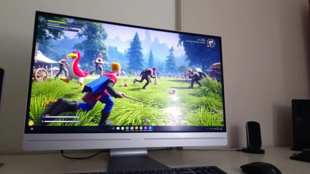 Colorful video game scene with characters and animals