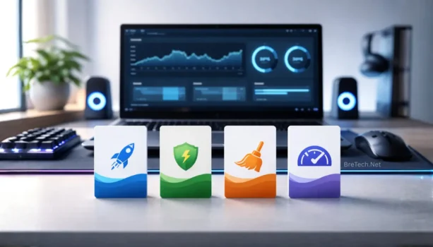 Graphic showing performance optimization tools for computers.