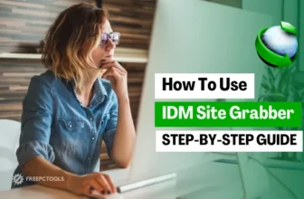 Woman using a computer for an IDM guide.