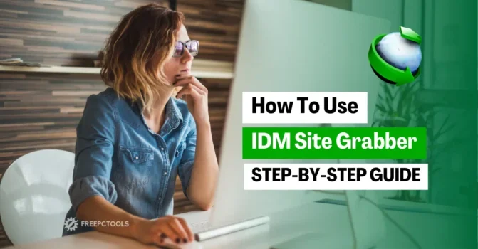 Woman using a computer for an IDM guide.