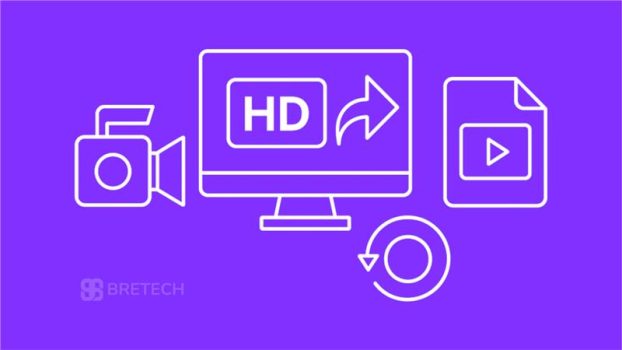 Icons representing video editing and HD content.