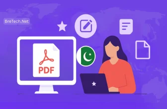 Person working on PDF documents with icons.