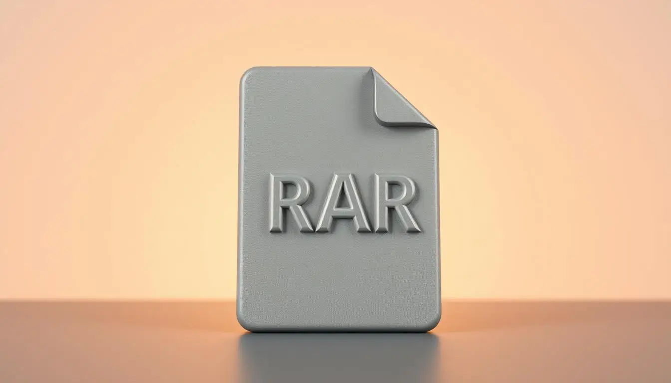 Gray RAR file icon on a table.
