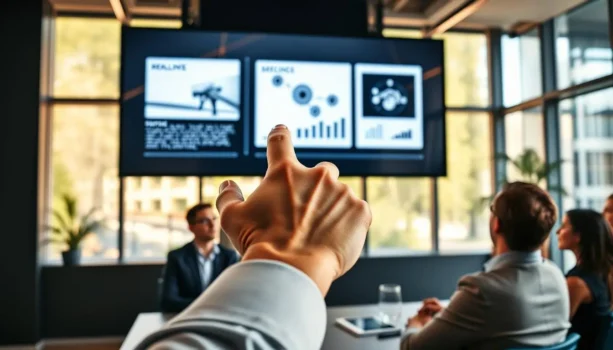 Presentation on screen with audience engaged.