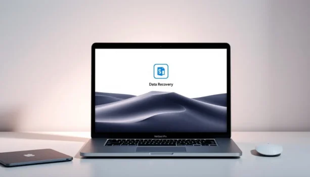 Laptop displaying data recovery software interface.
