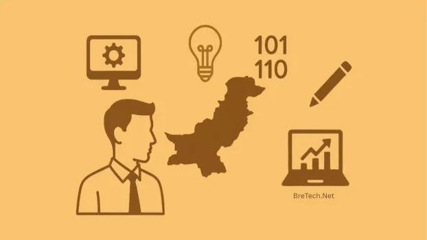 Icons representing technology, education, and strategy.