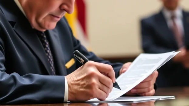 Person signing a document with a pen.