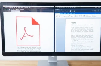 Computer screen displaying PDF and Word documents.