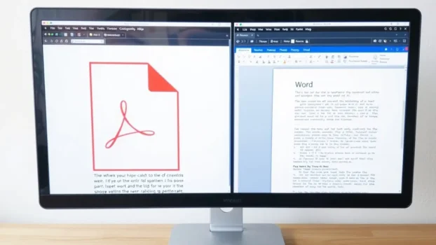 Computer screen displaying PDF and Word documents.