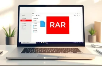 Laptop displaying RAR file icon on screen