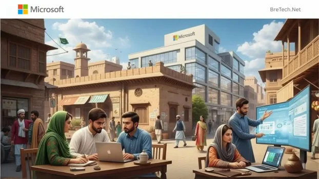 Group collaborating in a vibrant city setting.