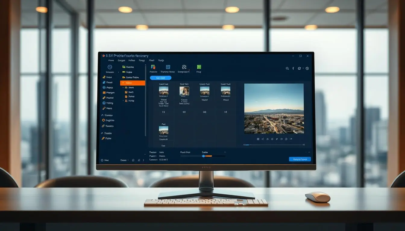 Computer screen displaying photo recovery software interface.