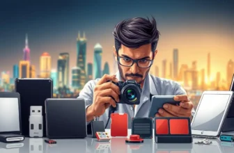 Person analyzing tech gadgets with a camera