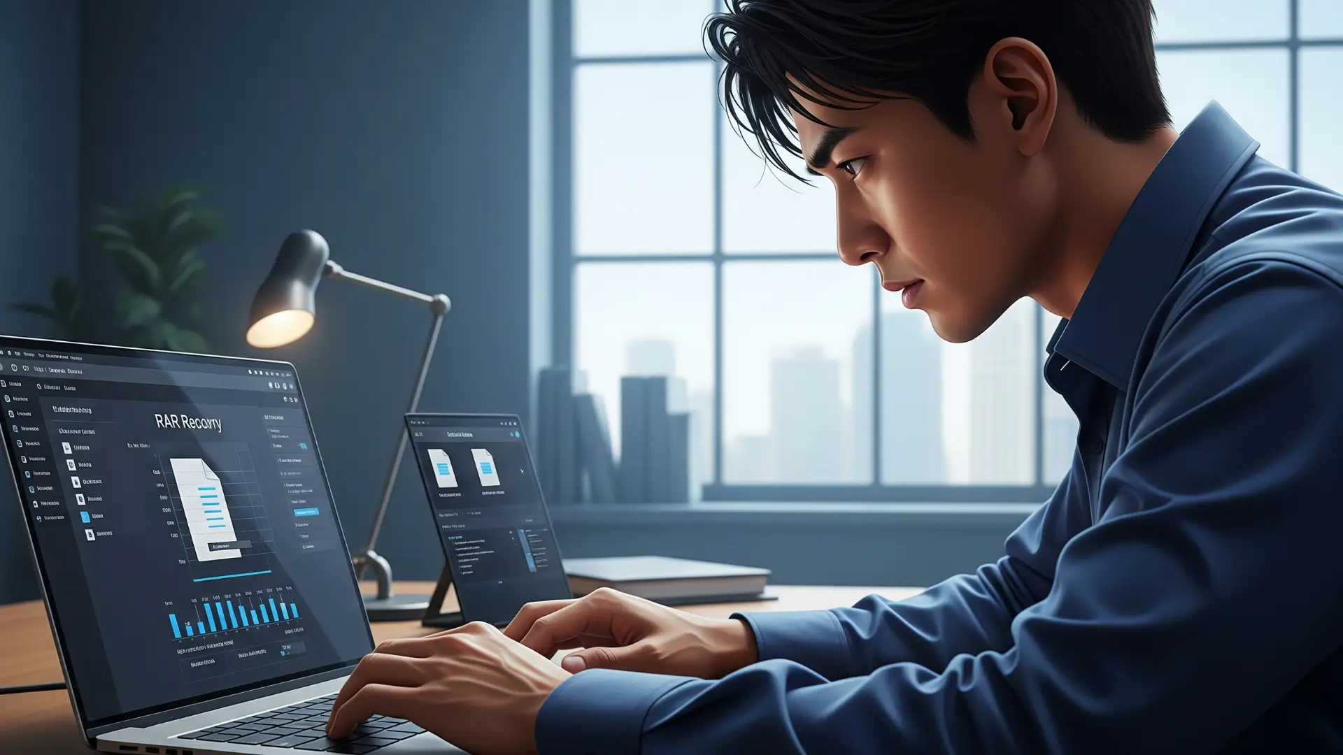 Person focusing on laptop with data analysis software.