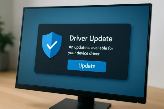 Monitor displaying driver update notification window.