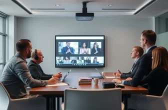 Business meeting with video conference participants