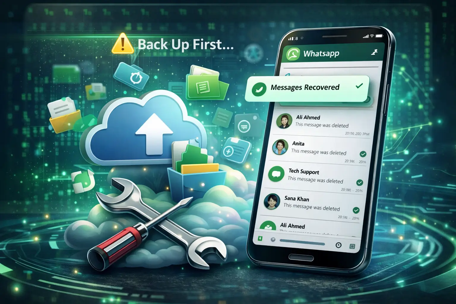 Illustration of WhatsApp messages recovery process