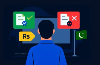 Man viewing documents with approval and rejection icons