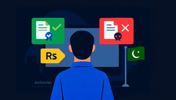 Man viewing documents with approval and rejection icons