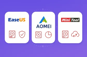 Logos of EaseUS, AOMEI, and MiniTool software.