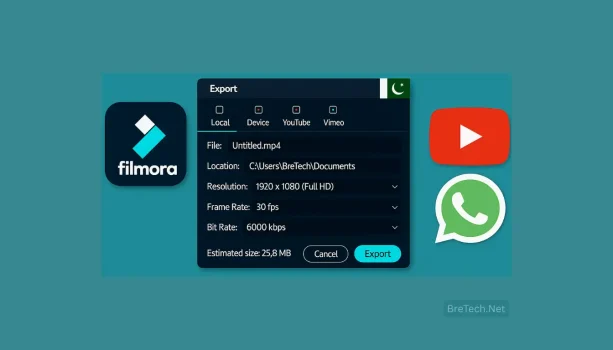 Filmora export settings for video files.