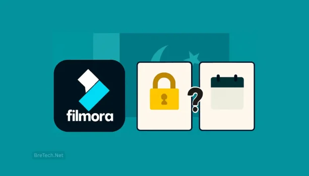 Filmora logo with lock and calendar icons