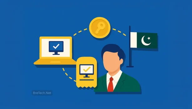 Online verification system illustration with Pakistan flag