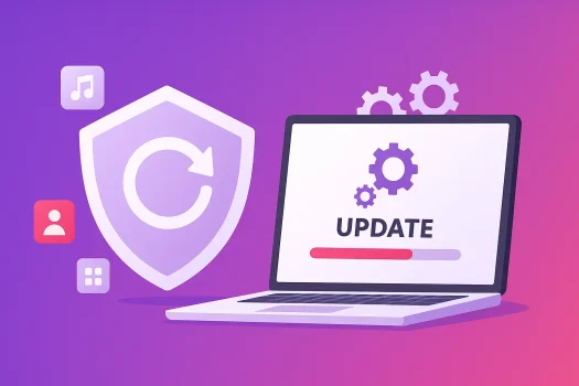 Laptop showing software update progress screen