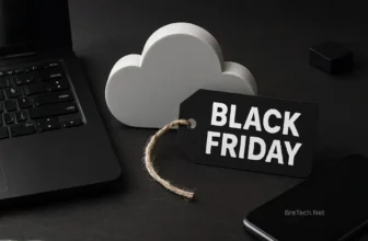 Black Friday sale tag with laptop and phone