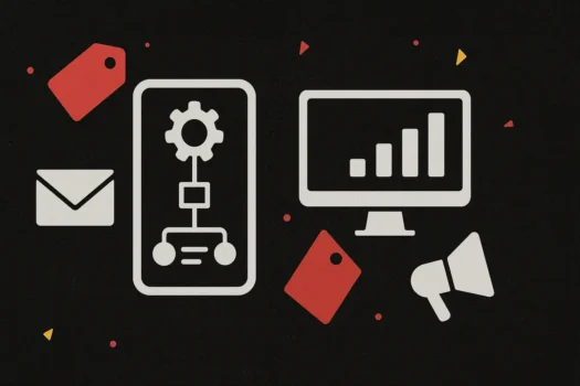 Digital marketing automation and data analytics illustration