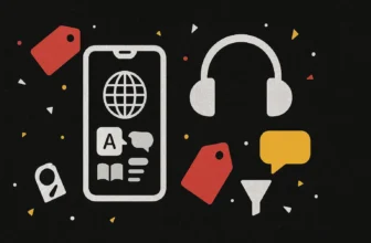 Mobile language learning and communication icons illustration