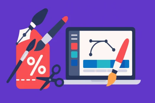 Graphic design tools laptop with discount tag