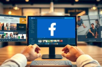 Person working on Facebook and video conferencing screens