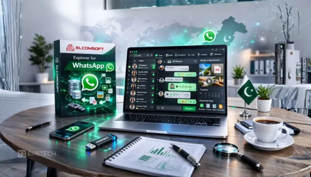 Laptop displaying WhatsApp Explorer software