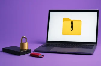 Laptop with secure folder and padlock