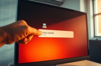 Hand selecting force uninstall on computer screen