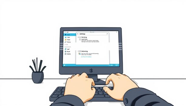 Person typing on computer settings screen