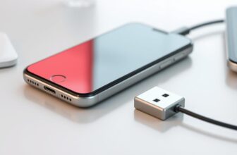 Smartphone charging with USB cable on desk