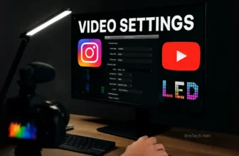 Monitor showing video settings with Instagram and YouTube logos