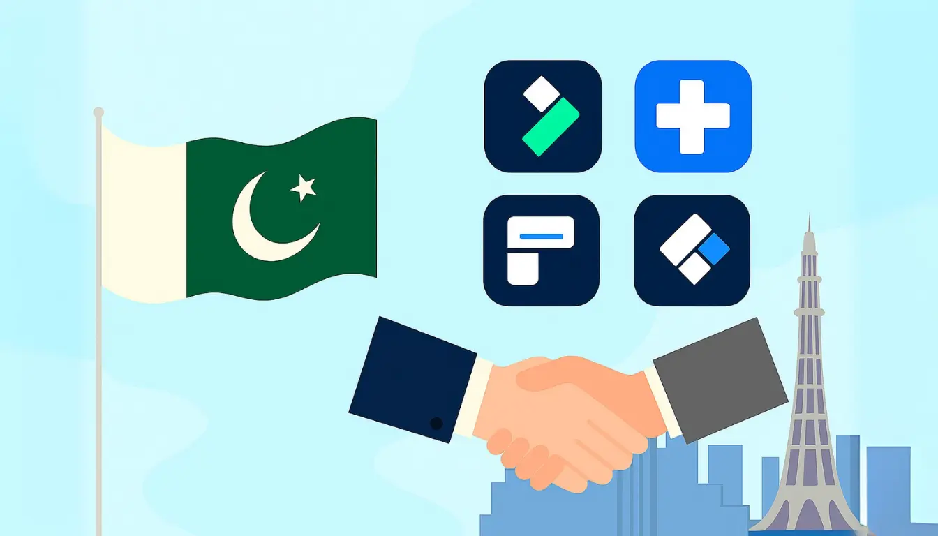 Pakistan partnership handshake with technology icons