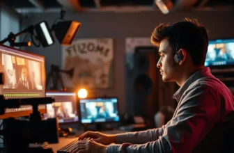 Video editor working on multiple computer screens