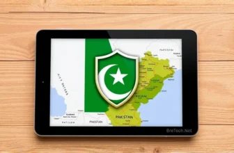 Pakistan map on tablet with flag emblem