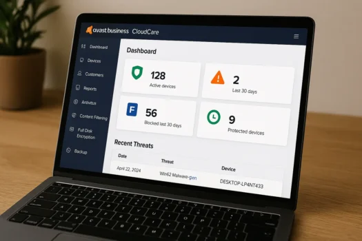 Avast CloudCare dashboard displaying device statistics