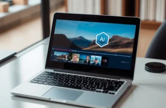 Laptop displaying AI video editing software