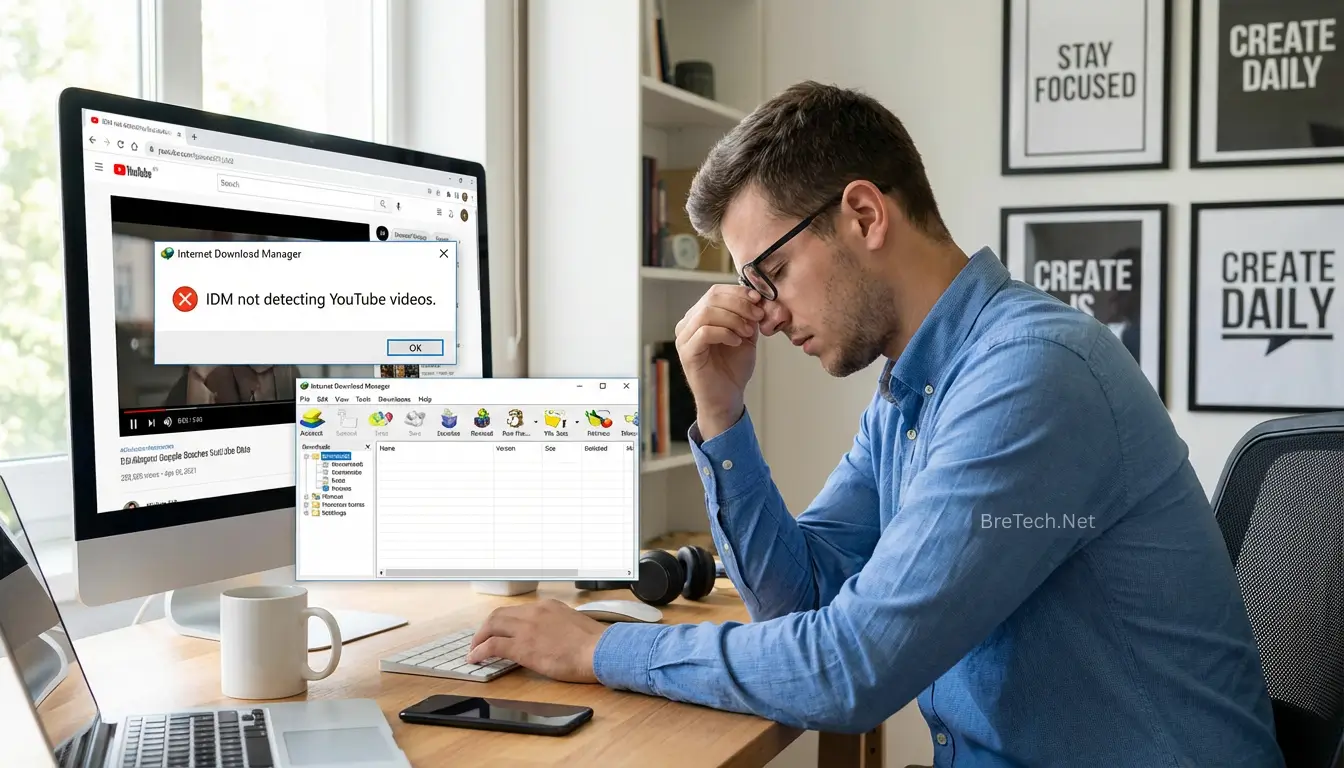 Frustrated man using a computer with error message