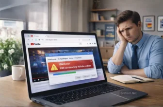 Frustrated man facing IDM error on laptop.